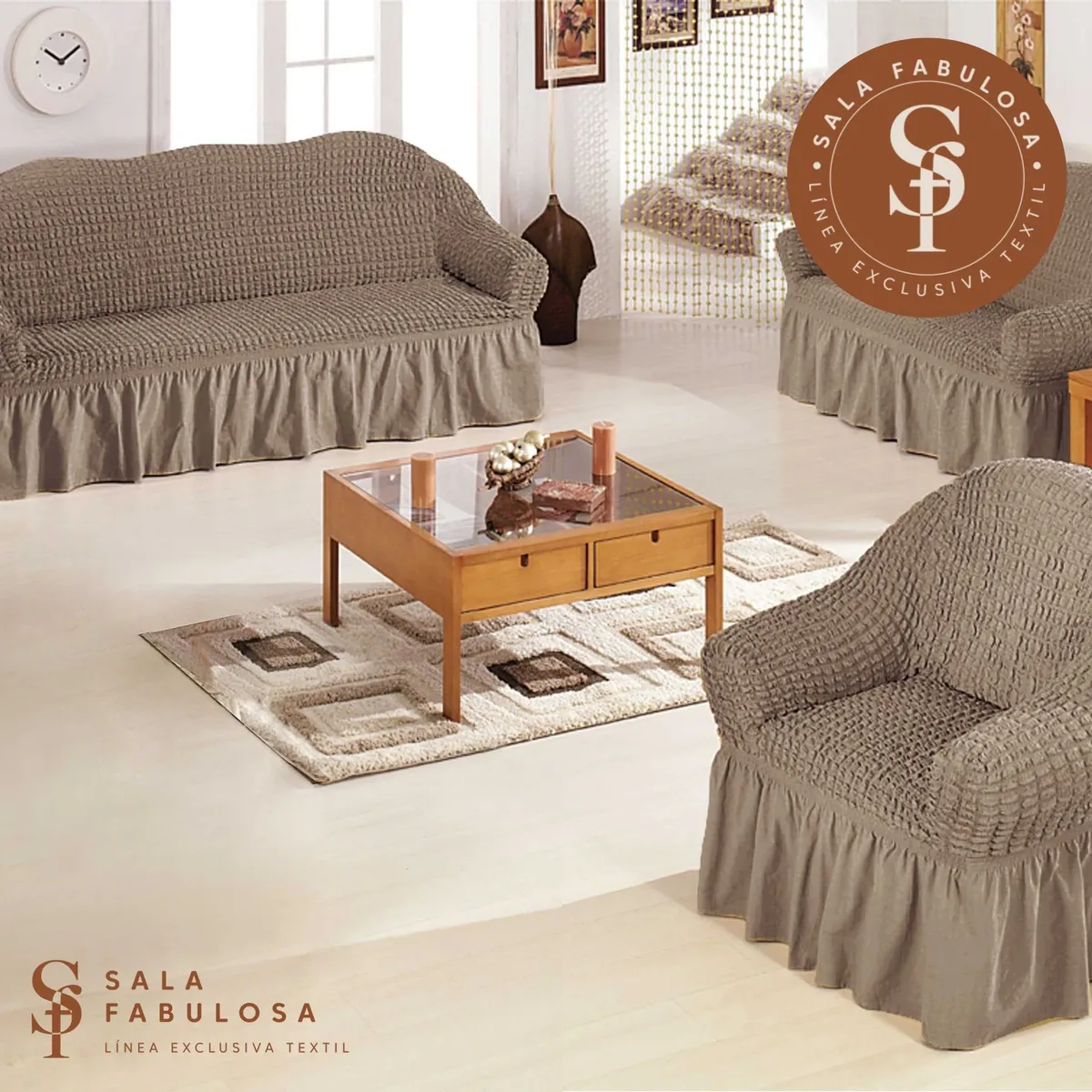 SALA FABULOSA - Funda de mueble spandex burbuja 3-2-1 Sala fabulosa - Color Beige