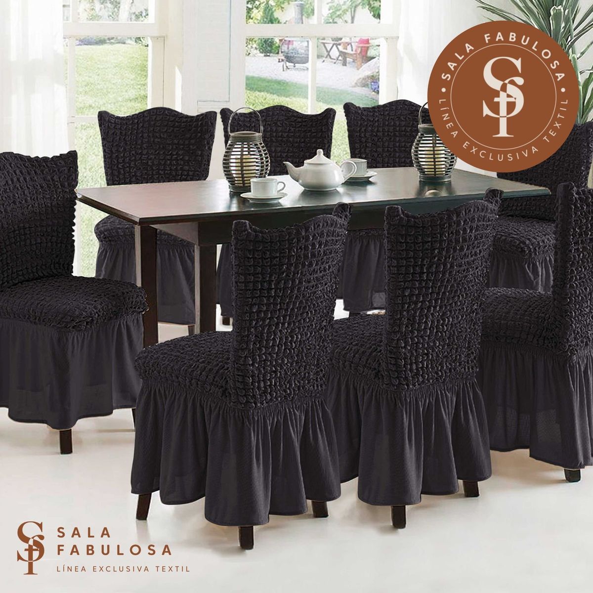 SALA FABULOSA - Funda de silla spandex burbuja 8 piezas Sala fabulosa - Color Negro