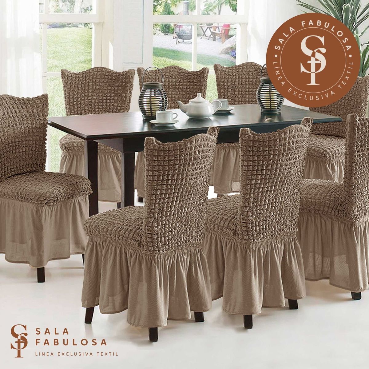 SALA FABULOSA - Funda de silla spandex burbuja 8 piezas Sala fabulosa - BEIGE ELEGANT