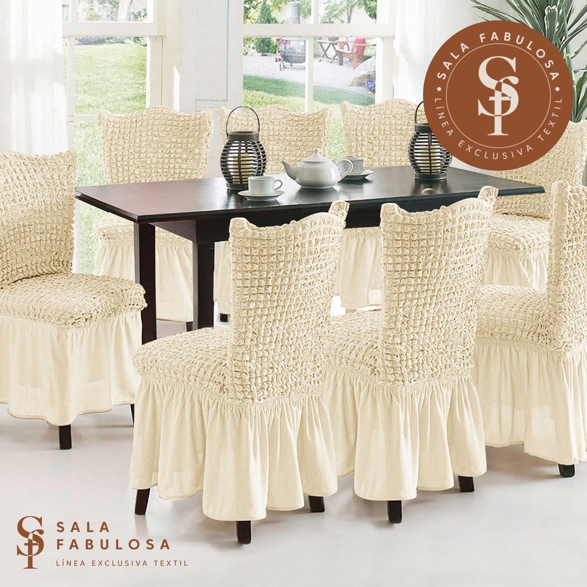 SALA FABULOSA - Funda de silla spandex burbuja 8 piezas Sala fabulosa - Color Perla