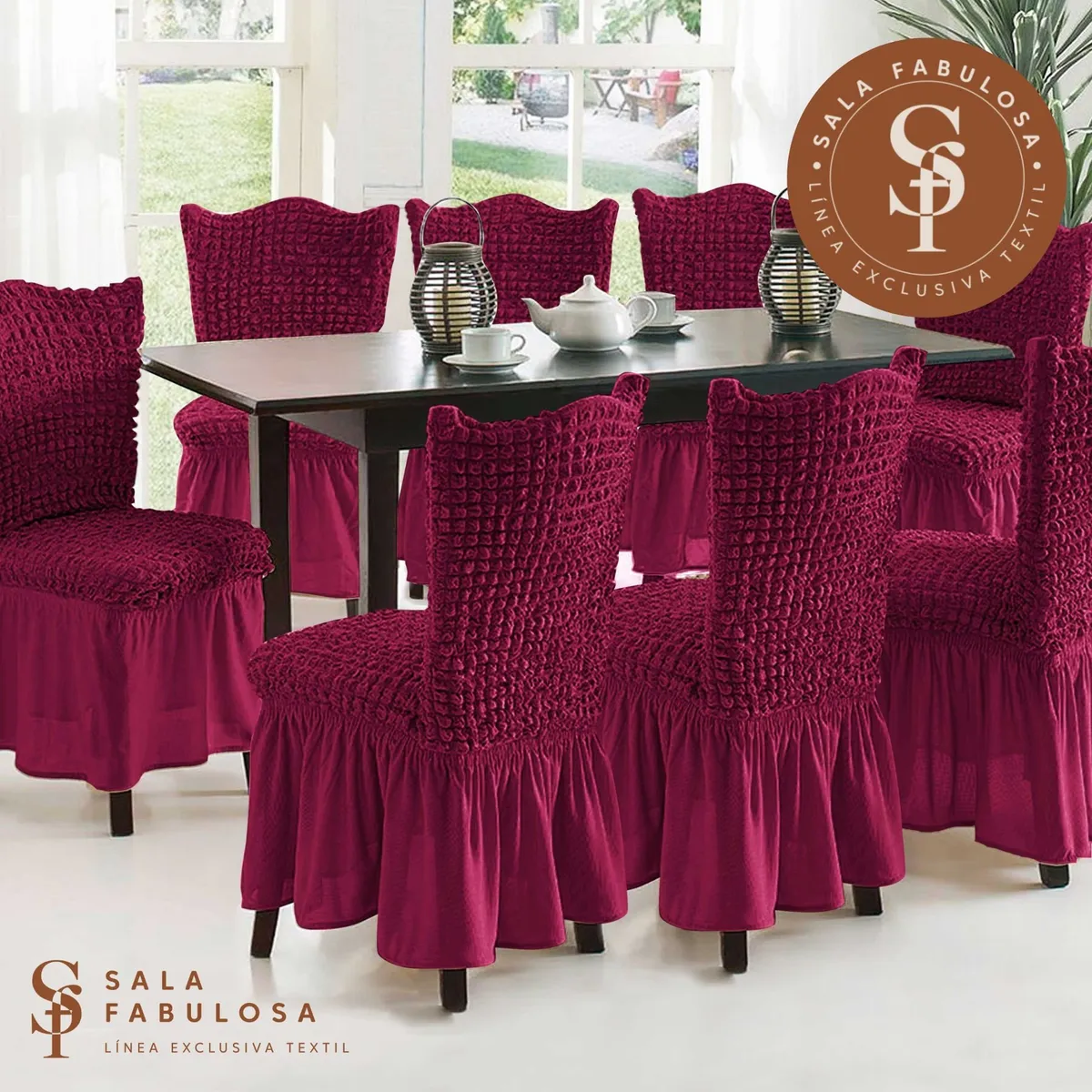 SALA FABULOSA - Funda de silla spandex burbuja 8 piezas Sala fabulosa - Color guinda