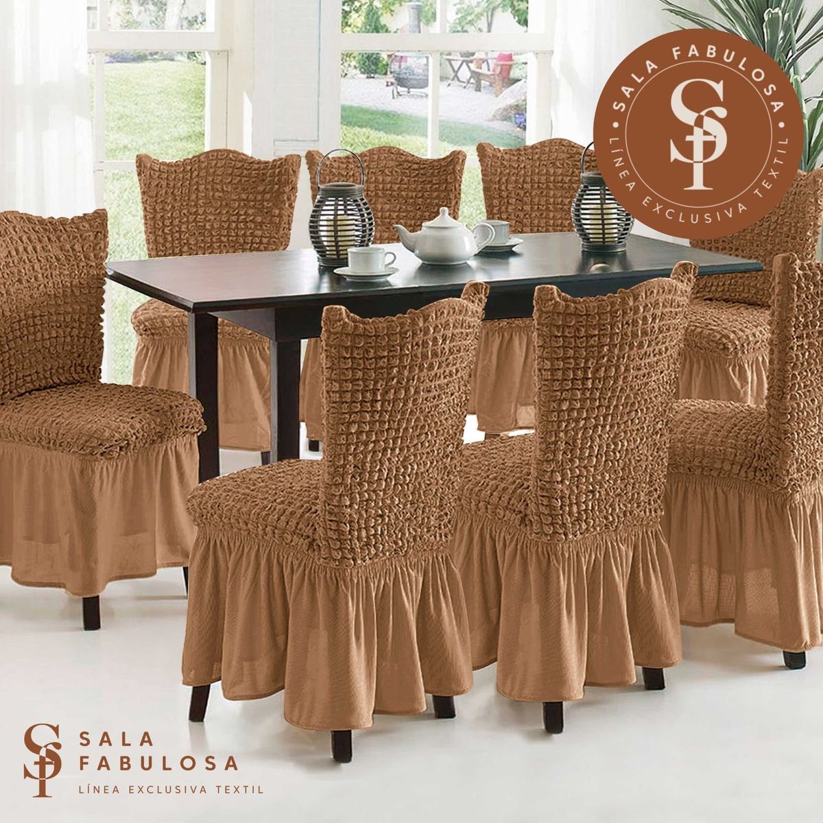 SALA FABULOSA - Funda de silla spandex burbuja 8 piezas Sala fabulosa - Color camel