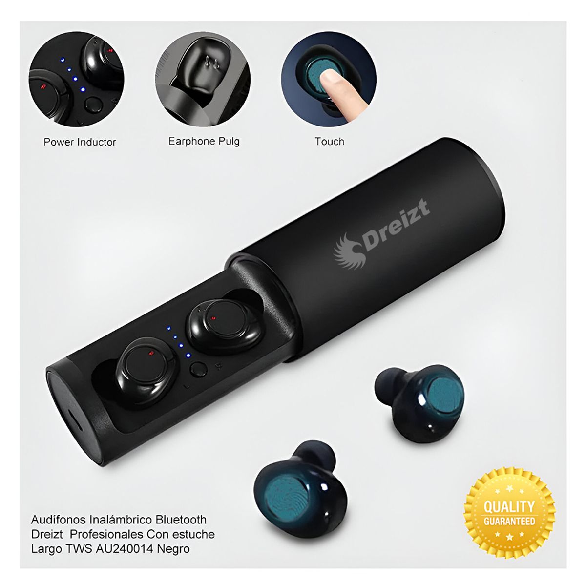 DREIZT - Audífonos True Wireless Bluetooth 5.0 Profesionales estuche Largo