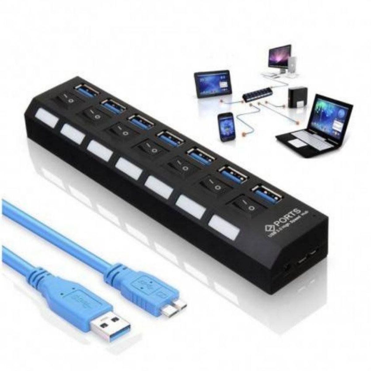 RAMKO - Hub usb 3.0  de 7 puertos  5gbps switches independientes