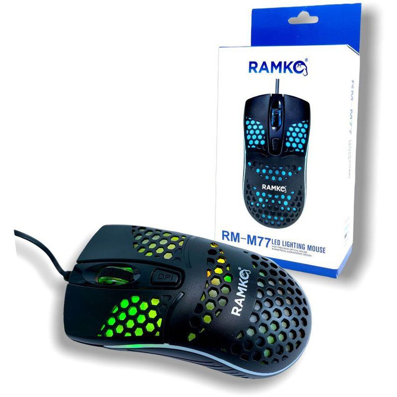 RAMKO - Mouse óptico ergonómico ramko rm-m77 luz led negro