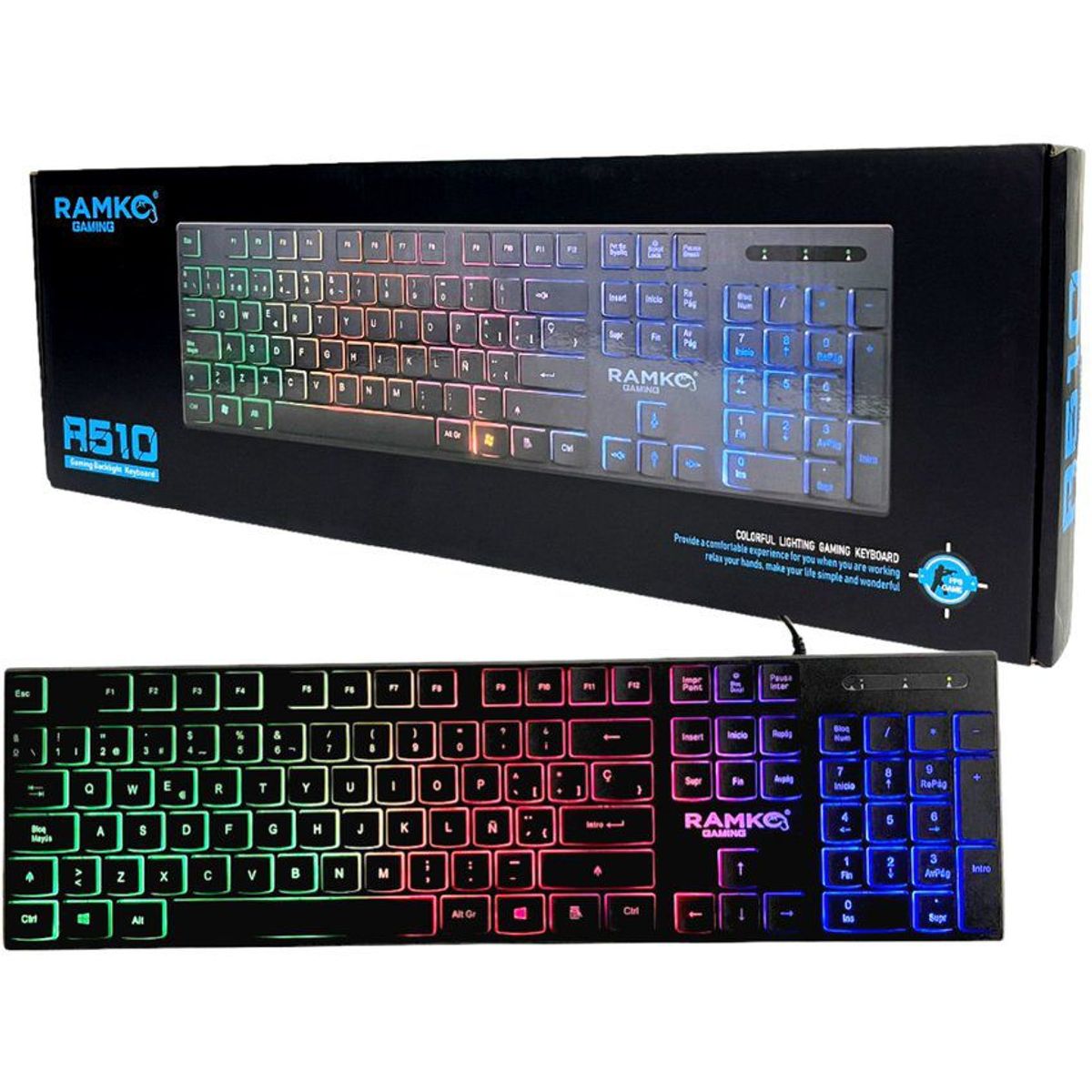 RAMKO - Teclado gamer con luces ramko r510 switch de membrana
