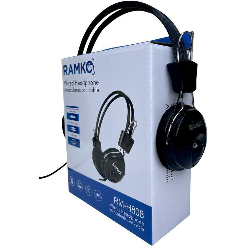 RAMKO - Audífonos vincha con micrófono control volumen ramko rm-h808 negro