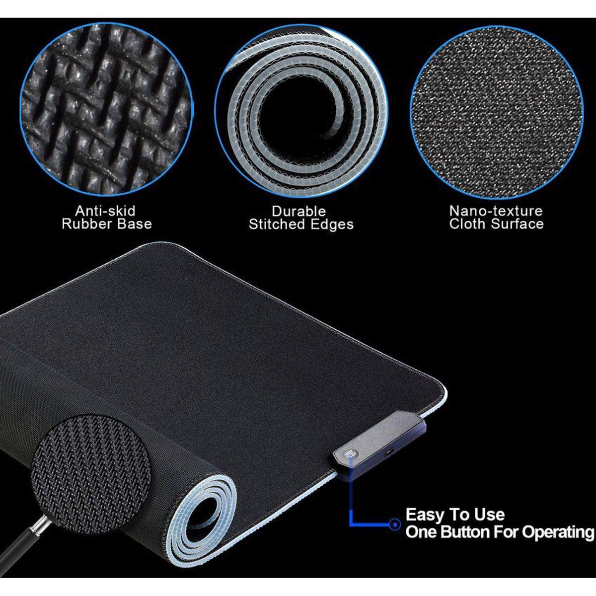 RAMKO - Mouse pad gamer con luces led rgb  30cm x 80cm antideslizante