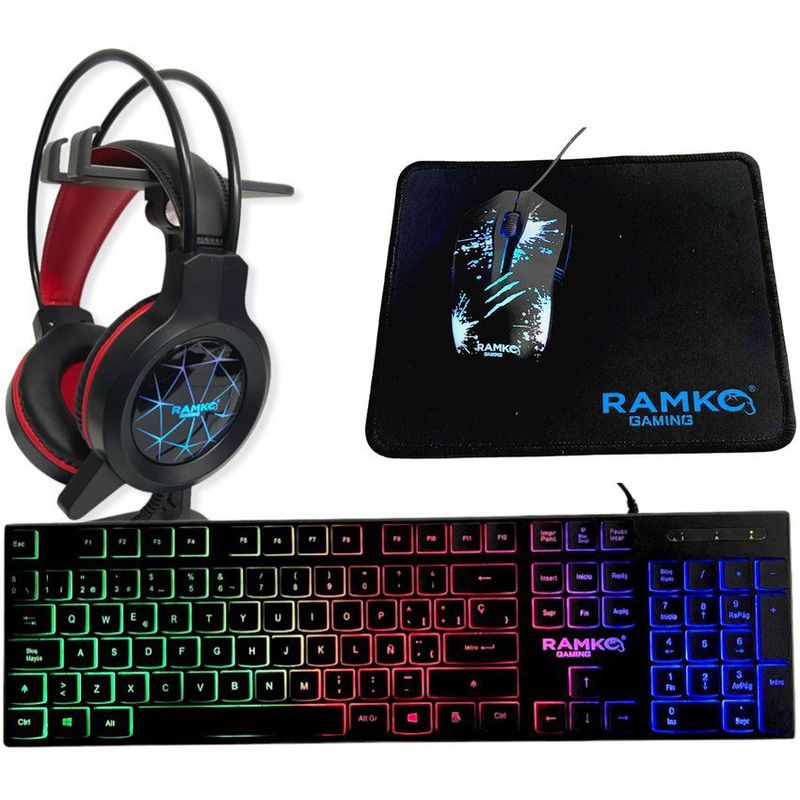 RAMKO - Kit gamer 4 en 1 ramko rm01 teclado + mouse + audífono + mouse pad.