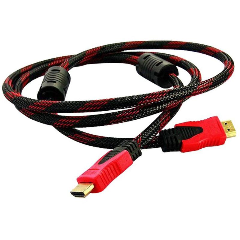 RAMKO - Cable hdmi 1.5 metros con filtro  hd  v1.4 enmallado negro con rojo