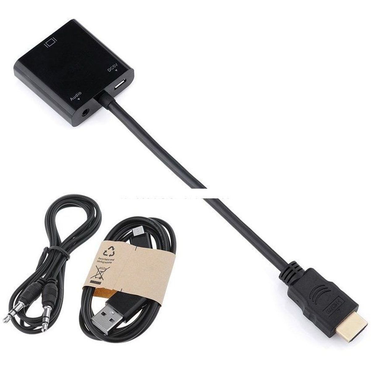 RAMKO - Convertidor hdmi a vga adaptador hd1080 con audio y cable de poder