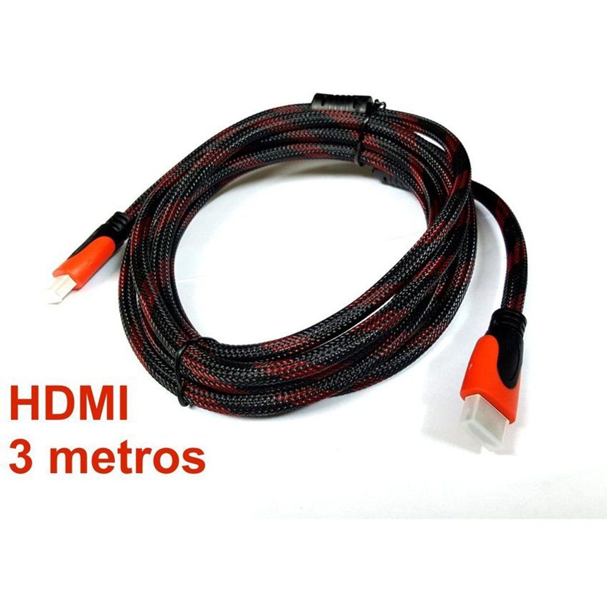 RAMKO - Cable hdmi con filtro 3 metros hd 3d v1.4 enmallado negro con rojo