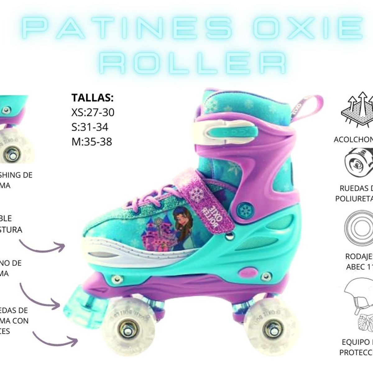 GENERICO - PATINES PARA NIÑAS FROZEN  DE 4 RUEDAS REGULABLES TALLA S