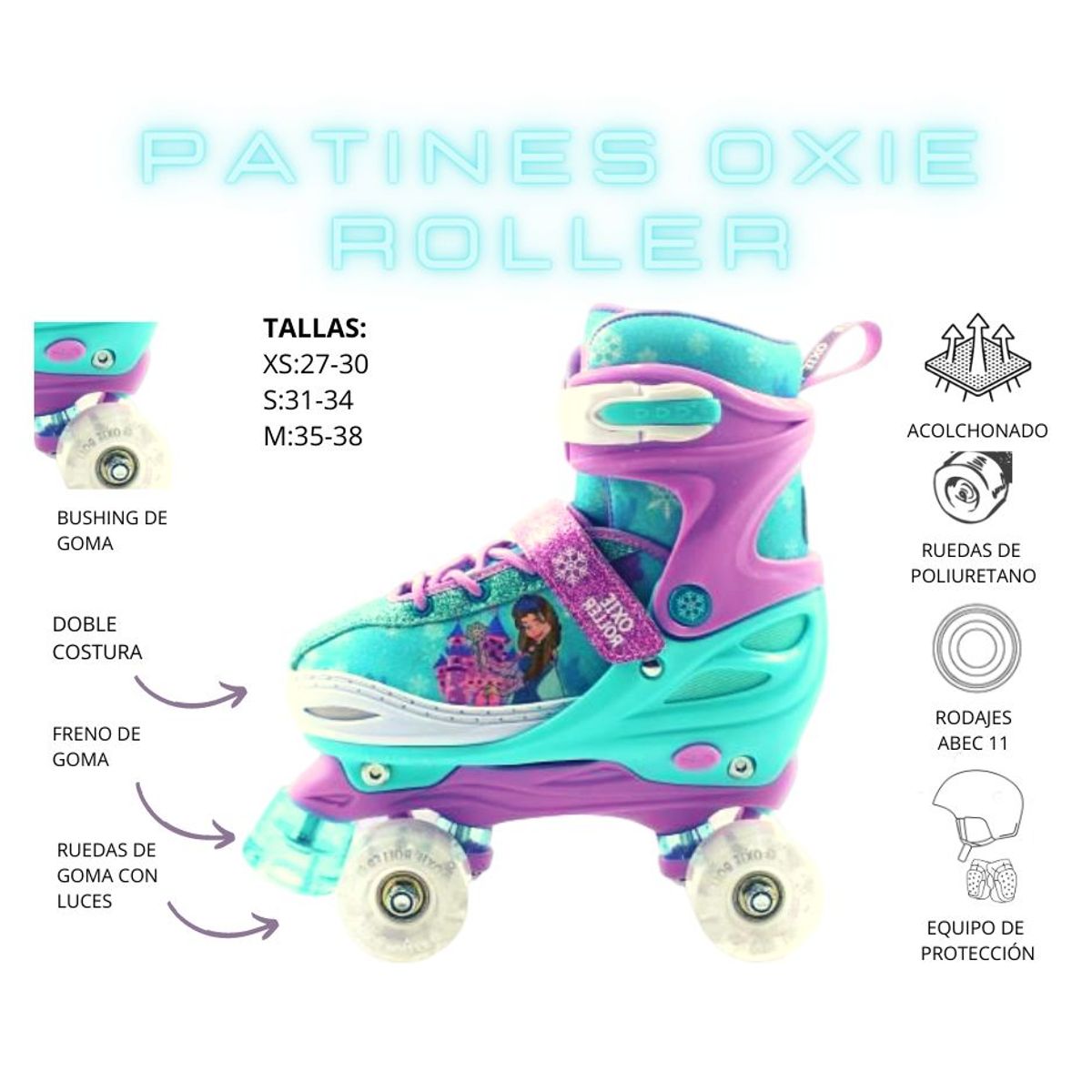 GENERICO - PATINES PARA NIÑAS FROZEN  DE 4 RUEDAS REGULABLES TALLA S