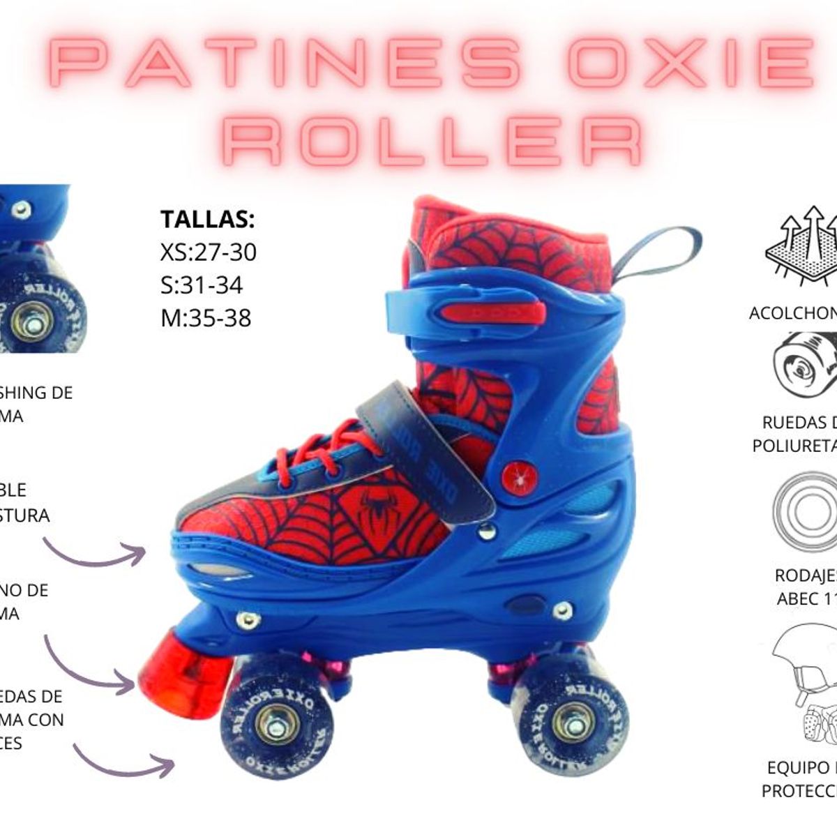 GENERICO - PATINES PARA NIÑOS DE 4 RUEDAS REGULABLE TALLA M