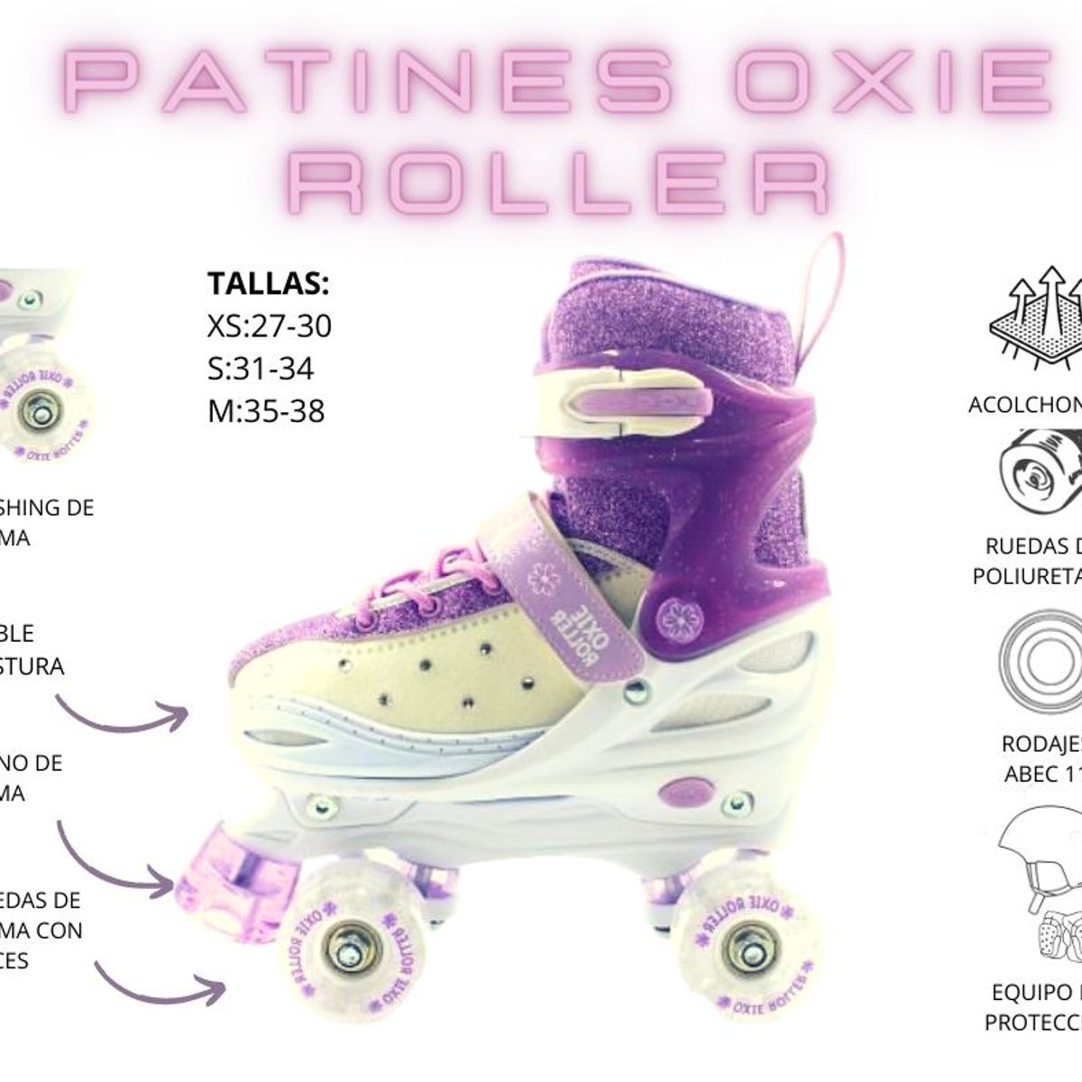 GENERICO - PATINES PARA NIÑAS NIEVE  DE 4 RUEDAS REGULABLE TALLA S