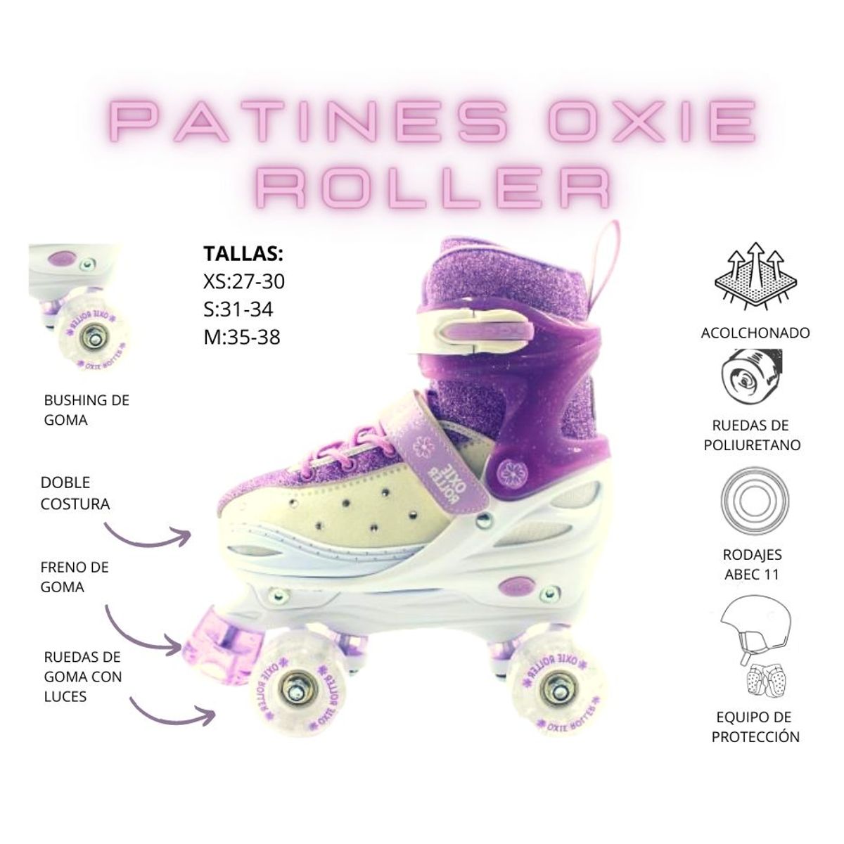 GENERICO - PATINES PARA NIÑAS NIEVE  DE 4 RUEDAS REGULABLE TALLA S