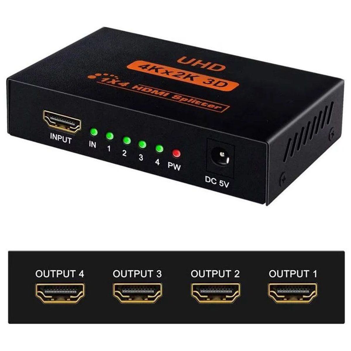 GENERICO - Hdmi splitter 1x4 1.4 full hd 4k multiplica señal conecta 4 tv - negro