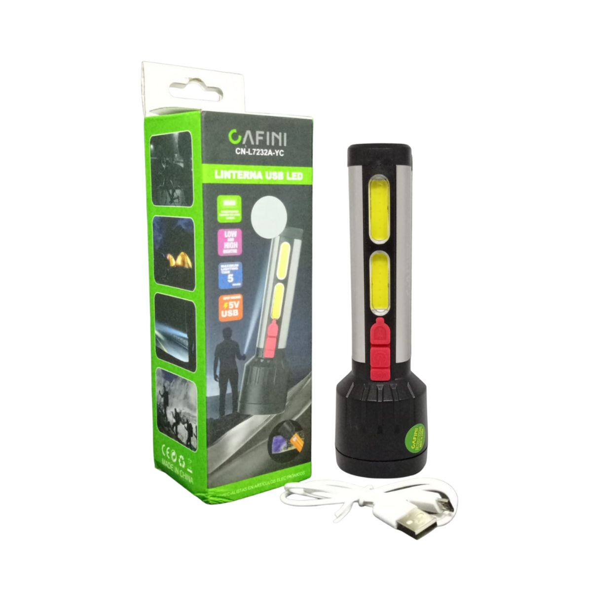 CAFINI - Linterna Táctica Luz UV Cob Alto Brillo USB Cafini L7232A-YC