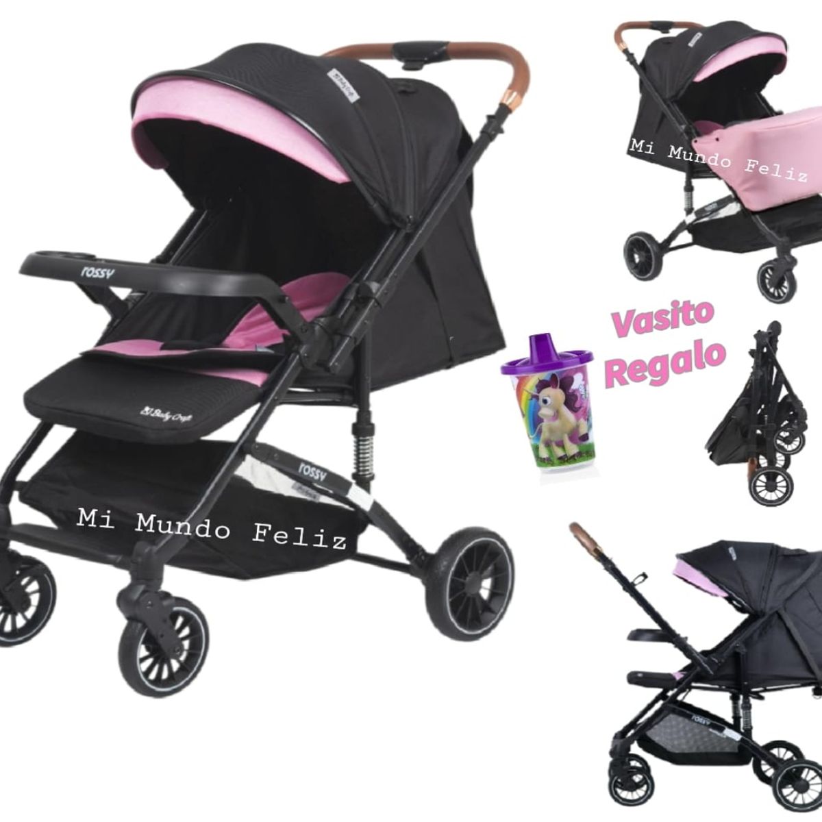 BABY HAPPY - Coche de Paseo con Cubrepies Rosado Bebe