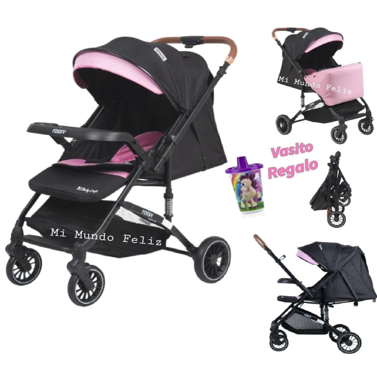 BABY HAPPY - Coche de Paseo con Cubrepies Rosado Bebe