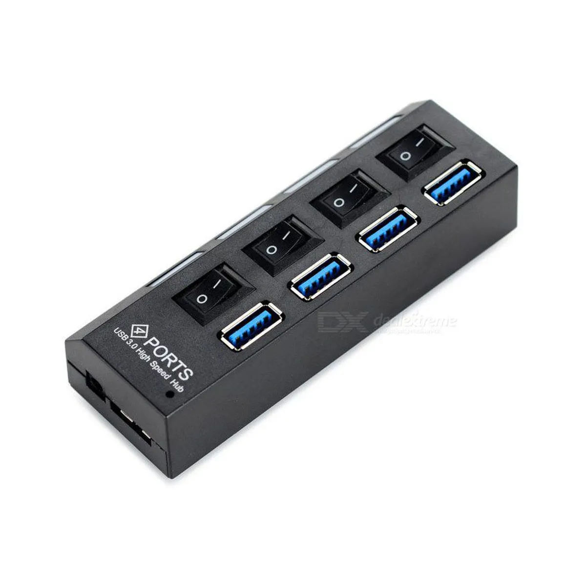 GENERICO - Hub usb 3.0 de 4 puertos velocidad de 5Gbps con interruptor indv negro
