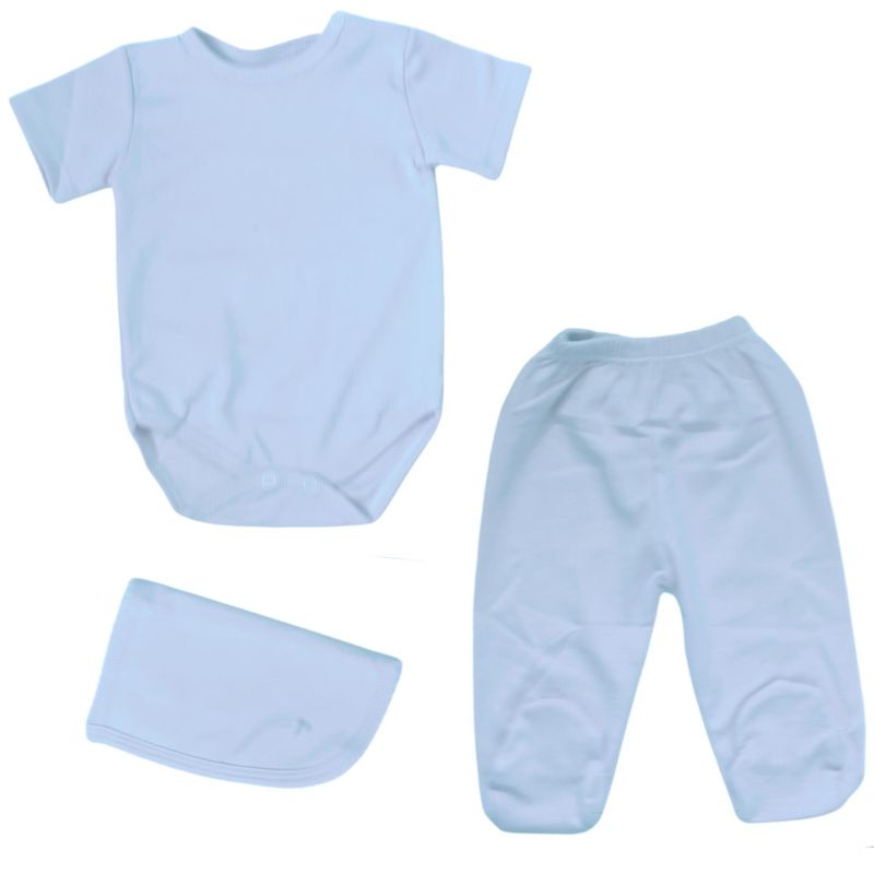 GENERICO - Set Ajuar Bebe - 3 piezas de 100% Algodón Celeste