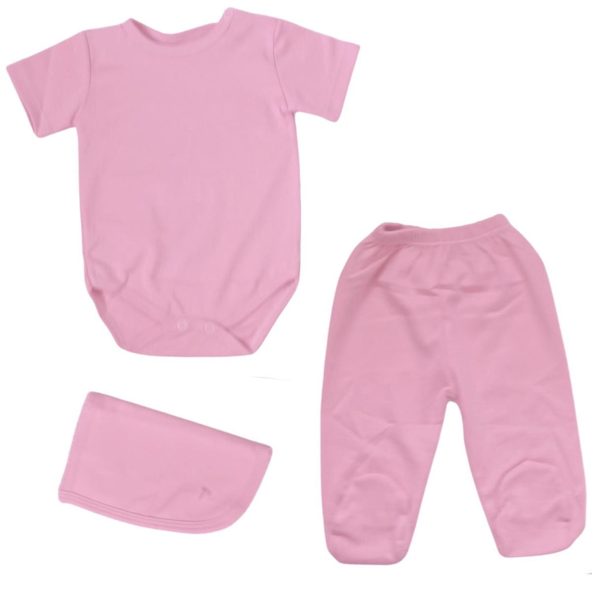 GENERICO - Set Ajuar Bebe - 3 piezas de 100% Algodón Rosado