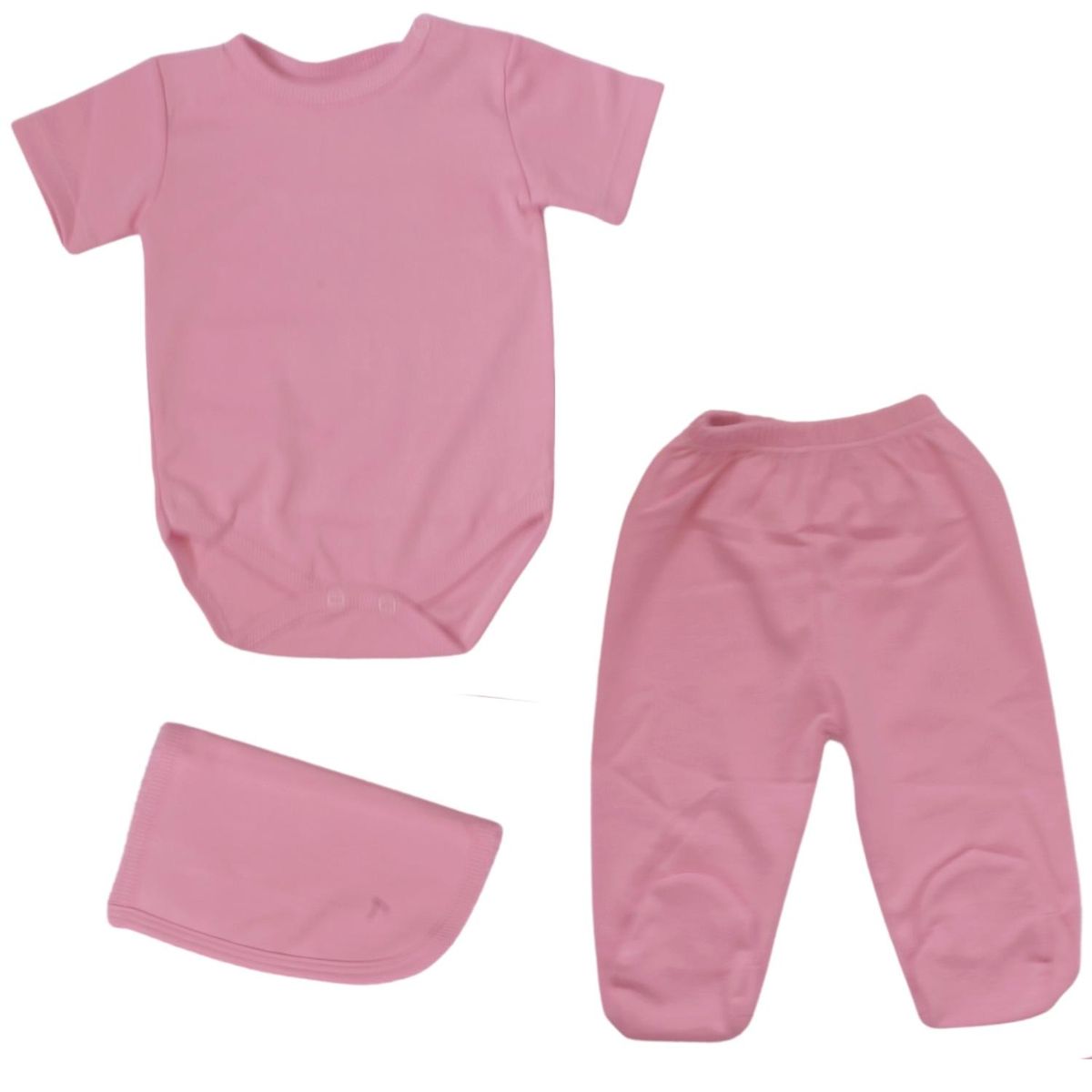 GENERICO - Set Ajuar bebe de 3 piezas de 100% Algodón Palo Rosa
