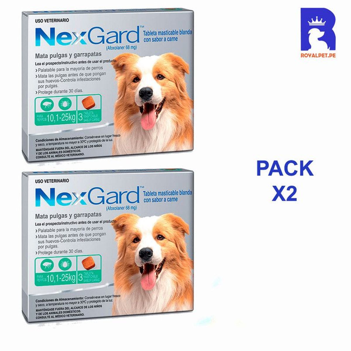 NEXGARD - ANTIPULGAS NEXGARD 10 A 25 KG X3 TABLETAS PACK X2 CAJAS