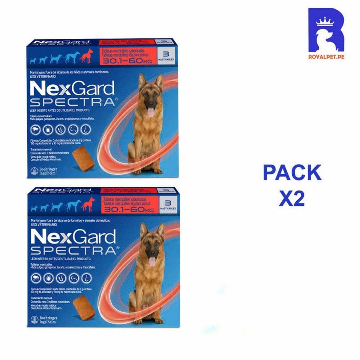 NEXGARD - NEXGARD SPECTRA 30.1 A 60 KG X3TABLETAS PACK X2 CAJAS
