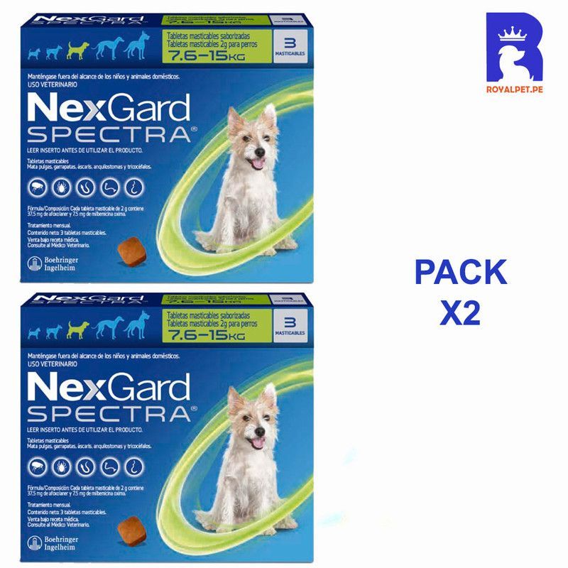 NEXGARD - NEXGARD SPECTRA 7.6 A 15 KG X3 TABLETAS PACK X2 CAJAS