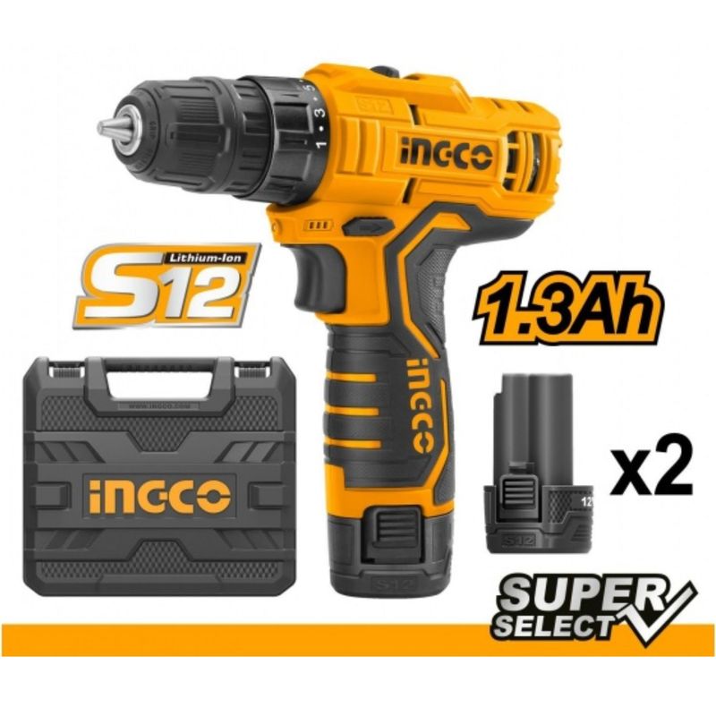 INGCO TOOLS - TALADRO ATORNILLADOR 12V INALÁMBRICO  BATERÍAS Y CARGADOR - CDLI12325