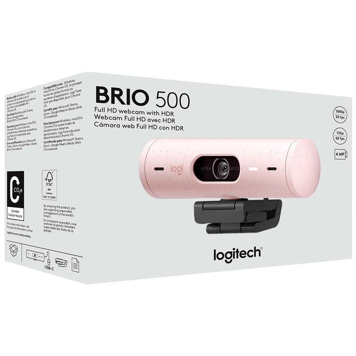 LOGITECH - Webcam Logitech Brio 500 Full HD 1080p Rosado