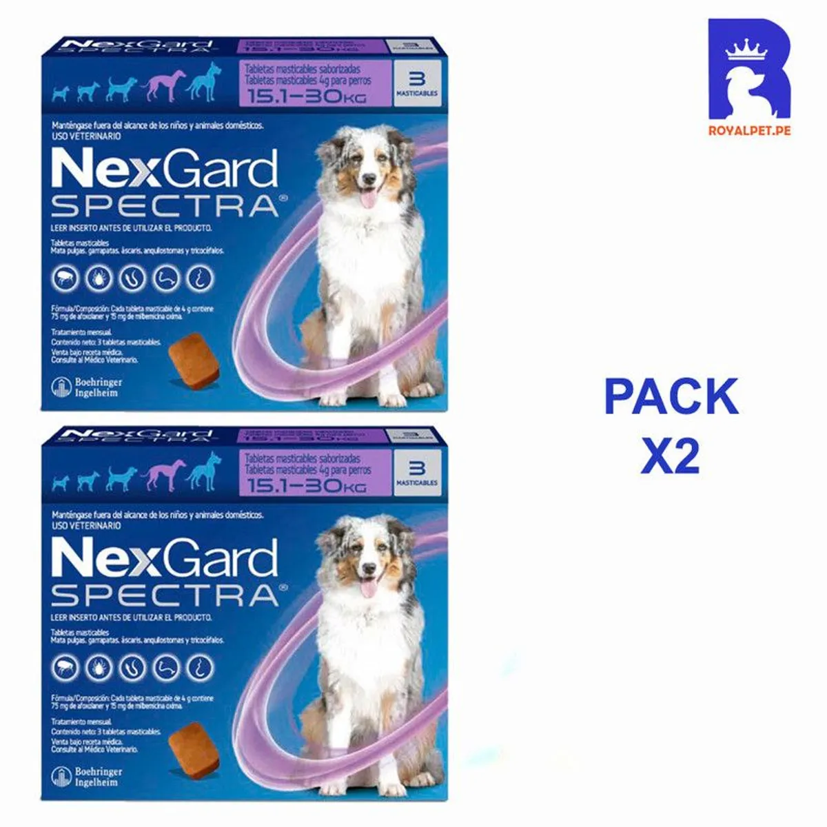 NEXGARD - SPECTRA 15.1 A 30 KG X3 TABLETAS PACK X2 CAJAS ANTIPULGAS