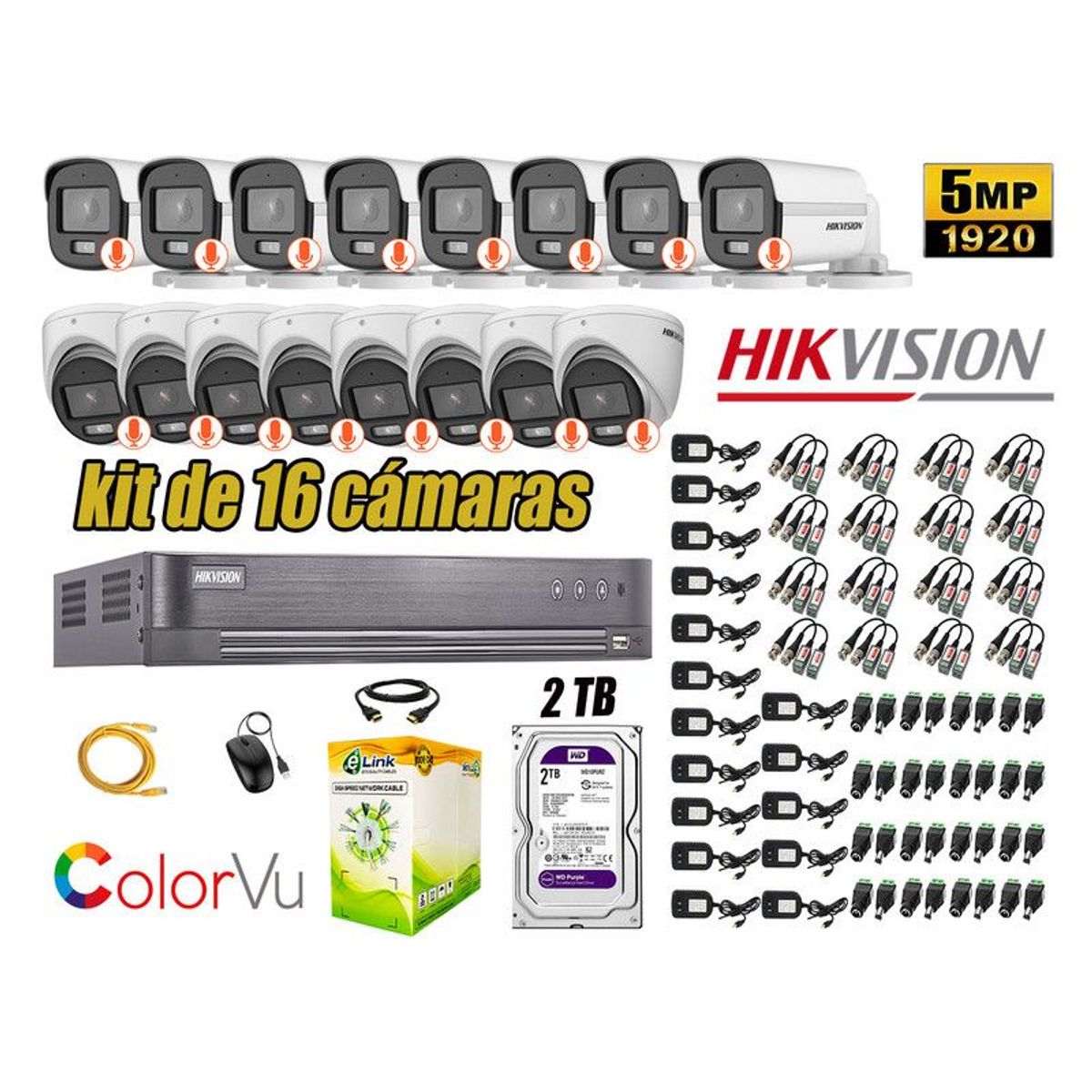 HIKVISION - CÁMARAS SEGURIDAD KIT 16 5MP + DISCO 2TB COLORVU VISION NOCTURNA COLOR