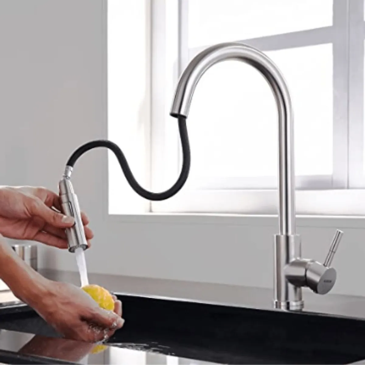 AGUA SANA - Grifo de cocina extensión monocomando de acero inoxidable