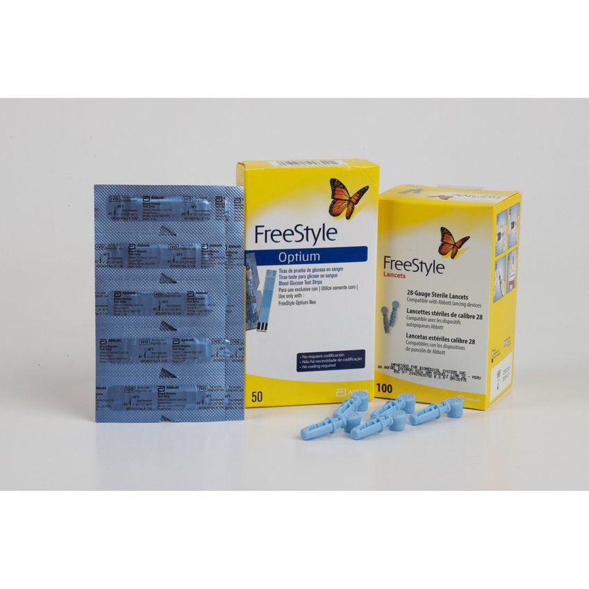 ABBOTT - Pack tiras reactivas caja x50 und + caja x100 und lancetas freestyle