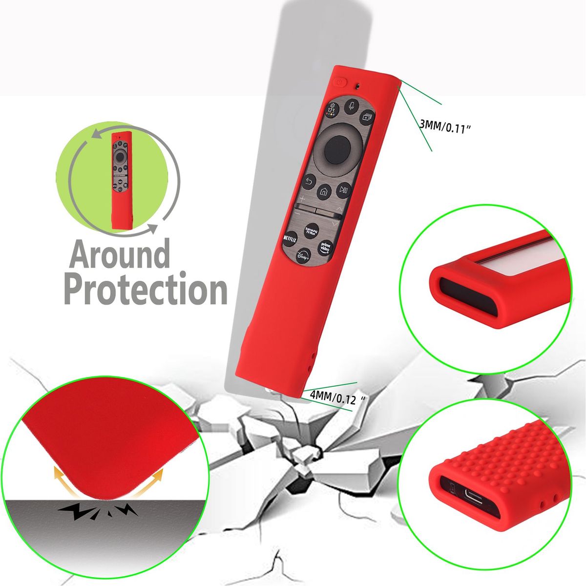 GENERICO - Funda de silicona Control Samsung One Remote 2022 Solar - ROJO