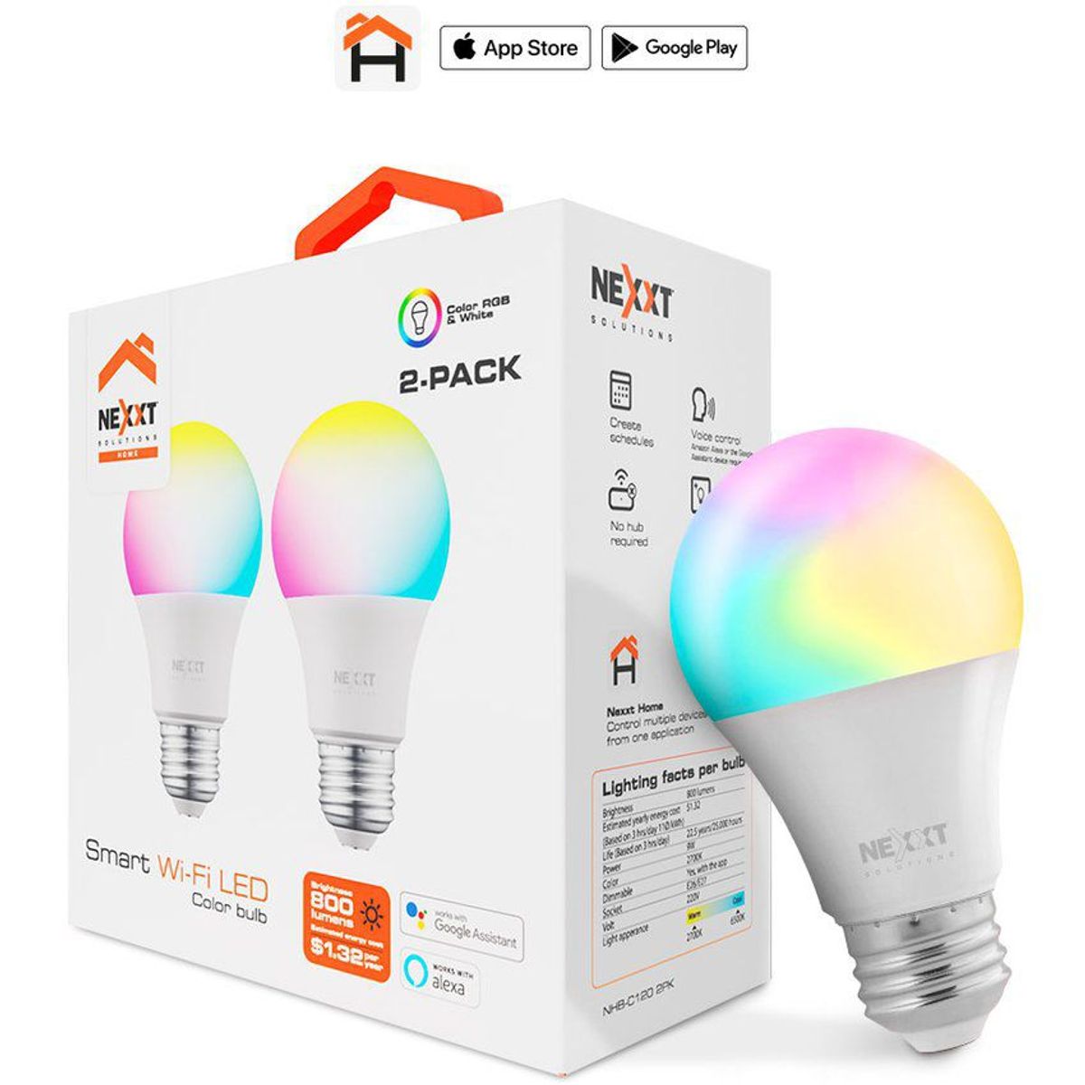 NEXXT SOLUTIONS - Foco led inteligente nexxt - pack de 2 focos multicolor rgb