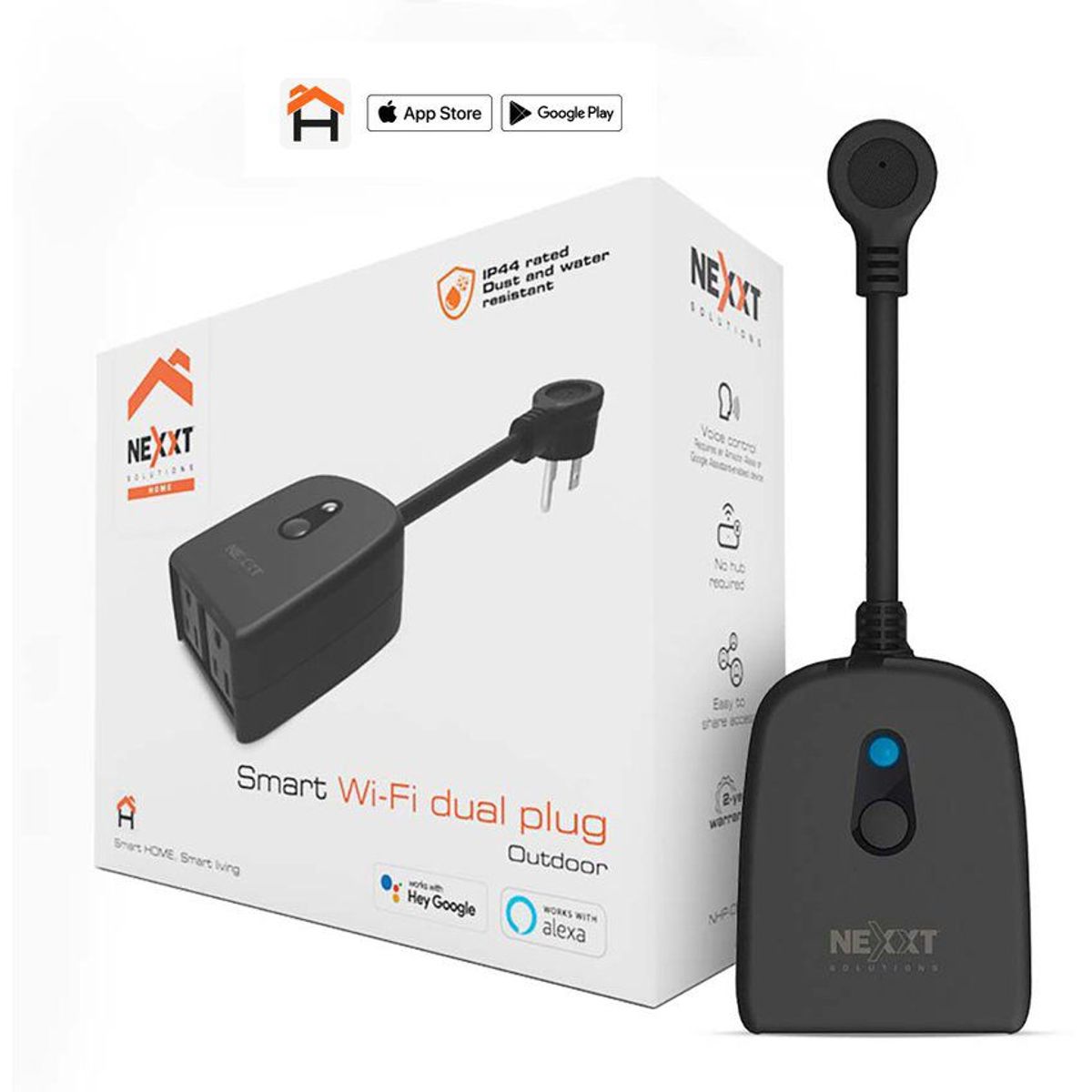 NEXXT SOLUTIONS - Enchufe inteligente dual con conexión wi-fi para exterior nhp-o610