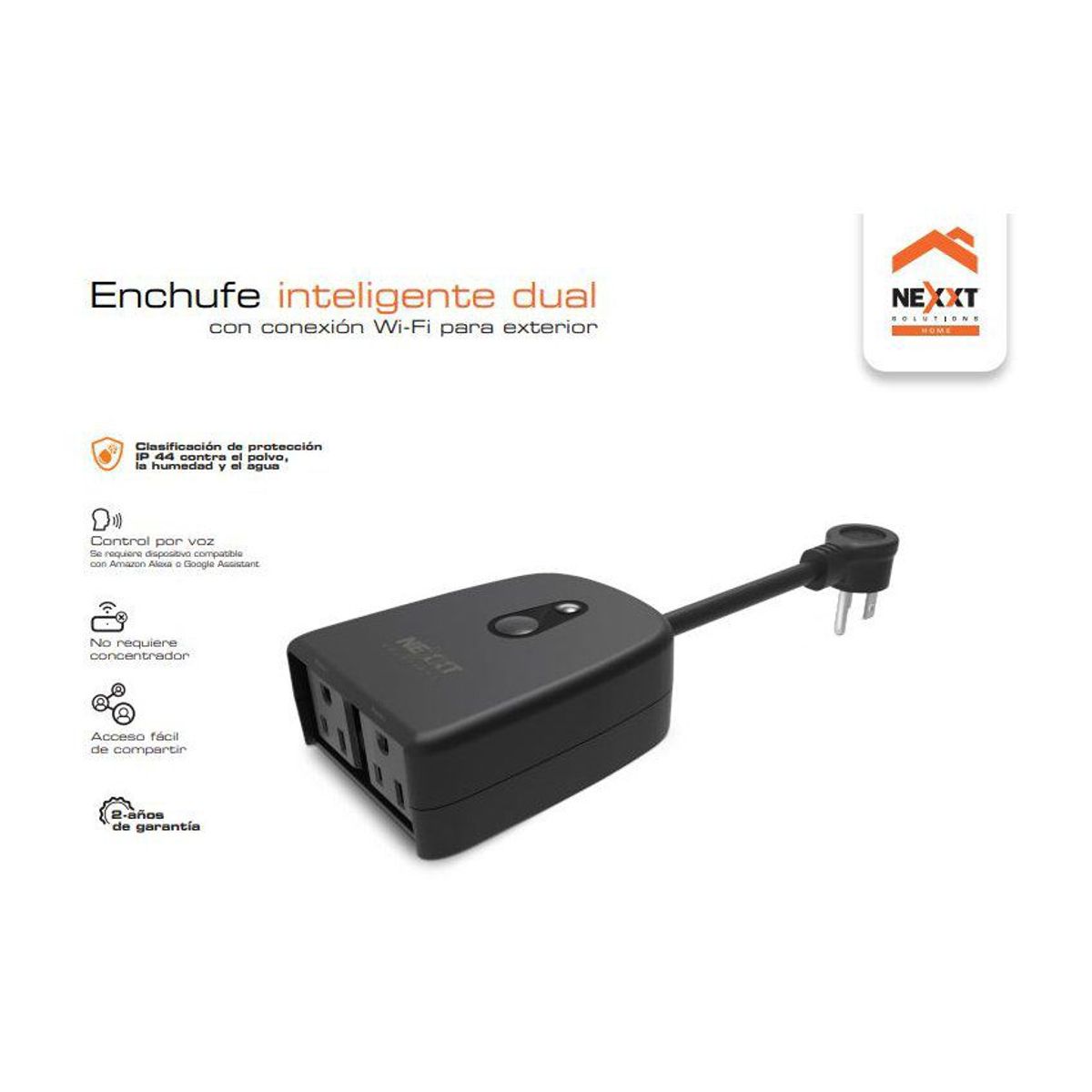 NEXXT SOLUTIONS - Enchufe inteligente dual con conexión wi-fi para exterior nhp-o610
