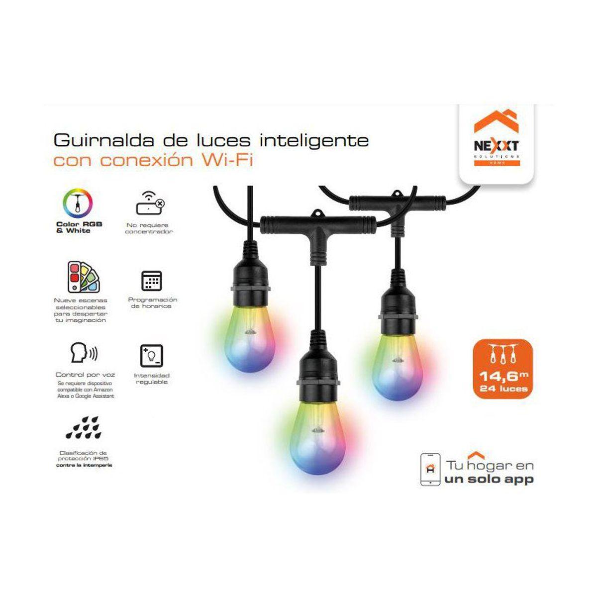 NEXXT SOLUTIONS - Guirnalda de luces inteligente 14,6 mts nexxt nhb-o100