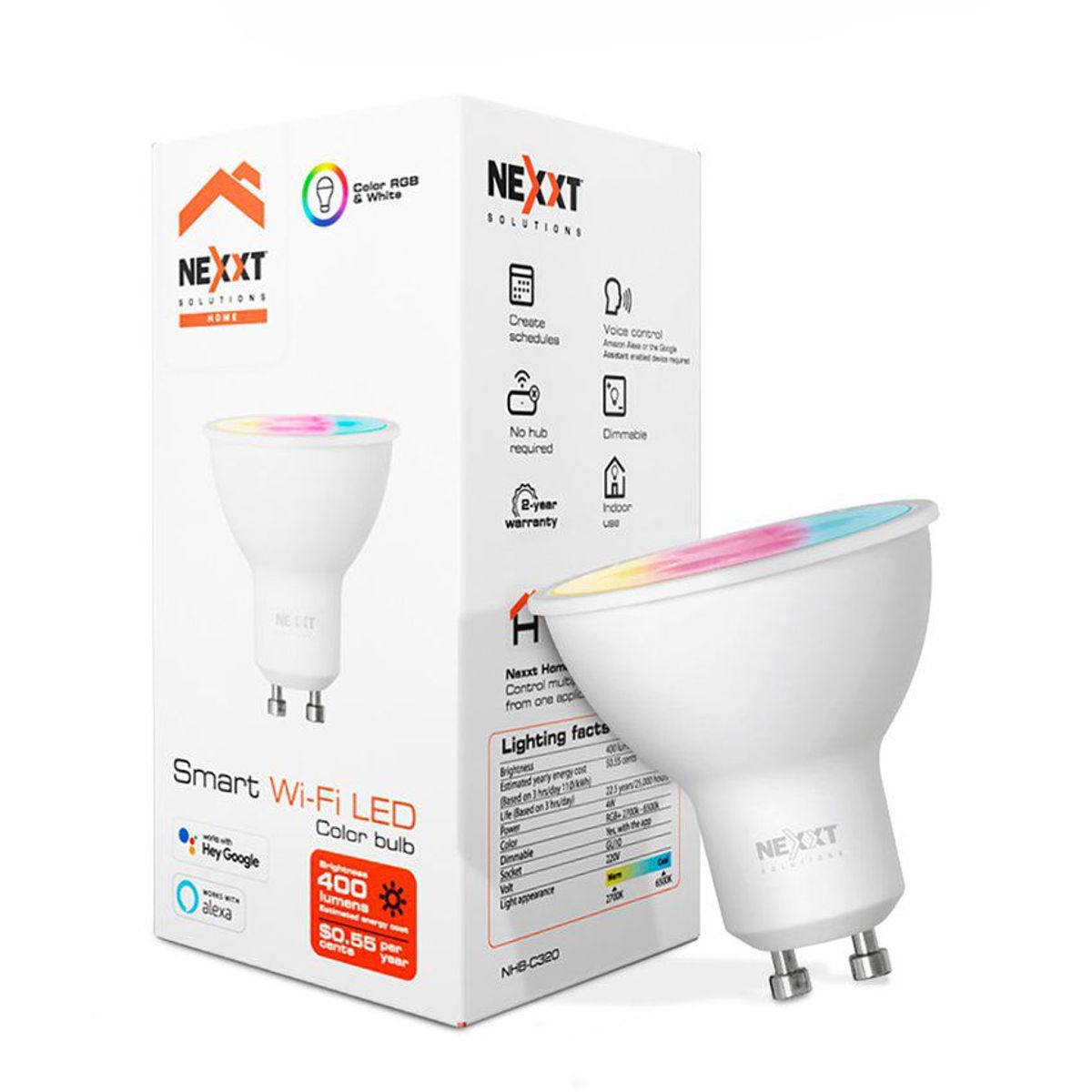 NEXXT SOLUTIONS - Dicroico foco led inteligente rgb wi-fi gu10 mr16 alexa google