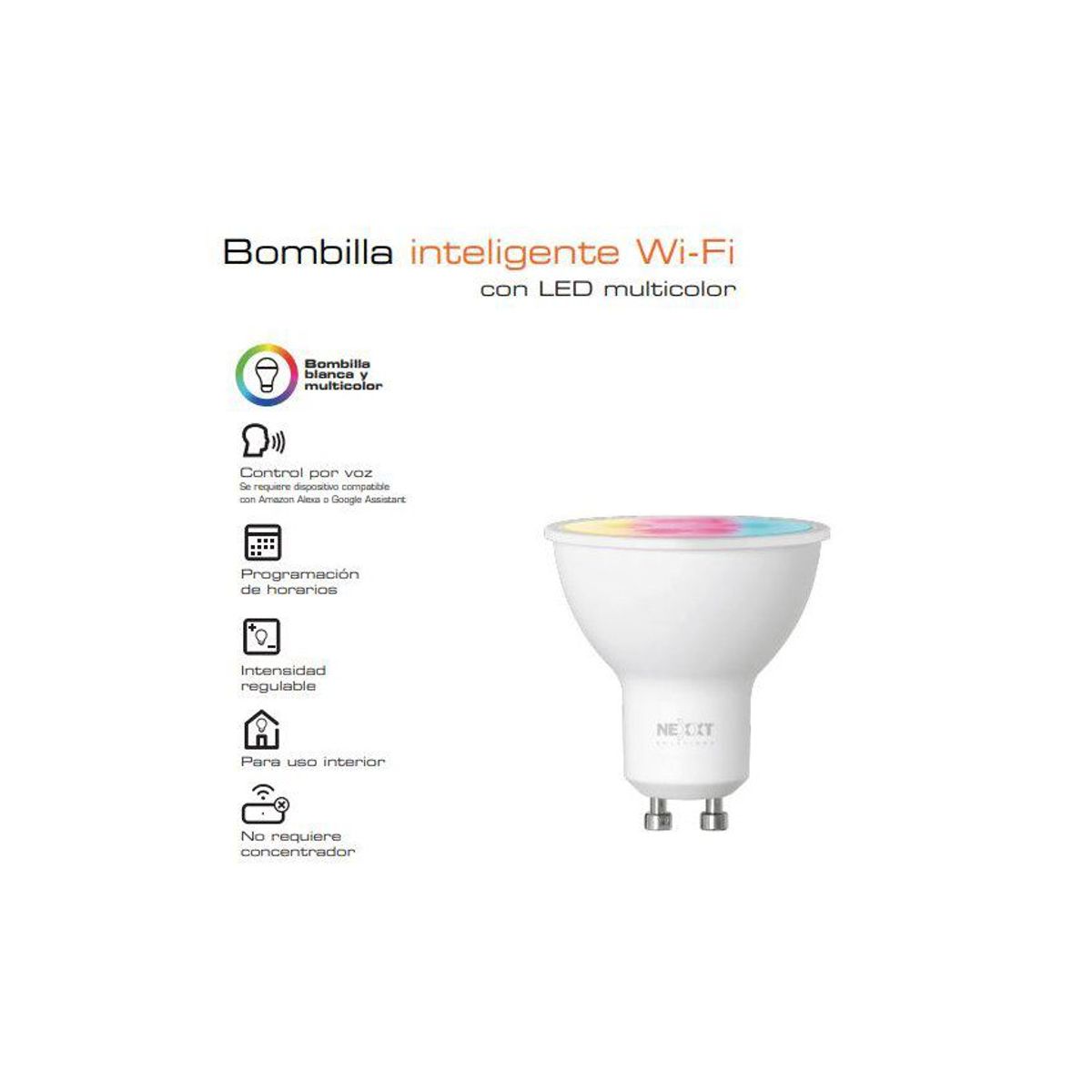 NEXXT SOLUTIONS - Dicroico foco led inteligente rgb wi-fi gu10 mr16 alexa google