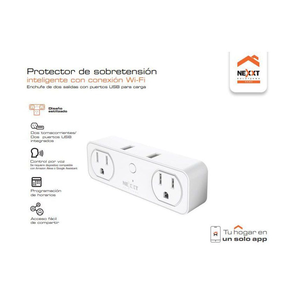 NEXXT SOLUTIONS - Enchufe inteligente wi-fi nexxt 2 conectores 2 usb nhp-d610