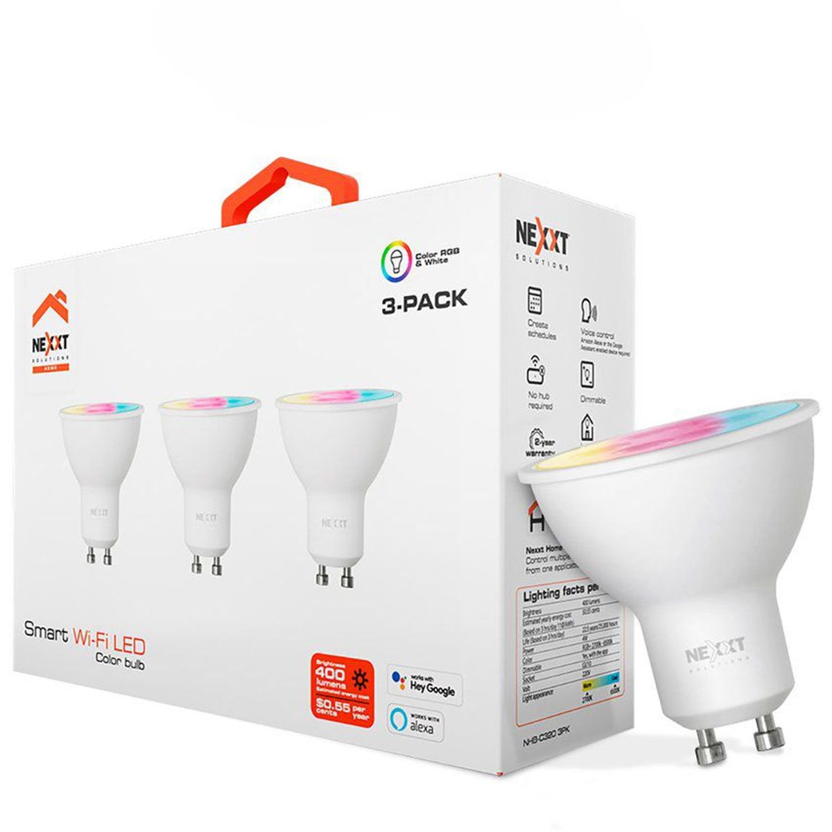 NEXXT SOLUTIONS - Dicroico foco led inteligente rgb wi-fi 220v mr16 3 pack alexa google