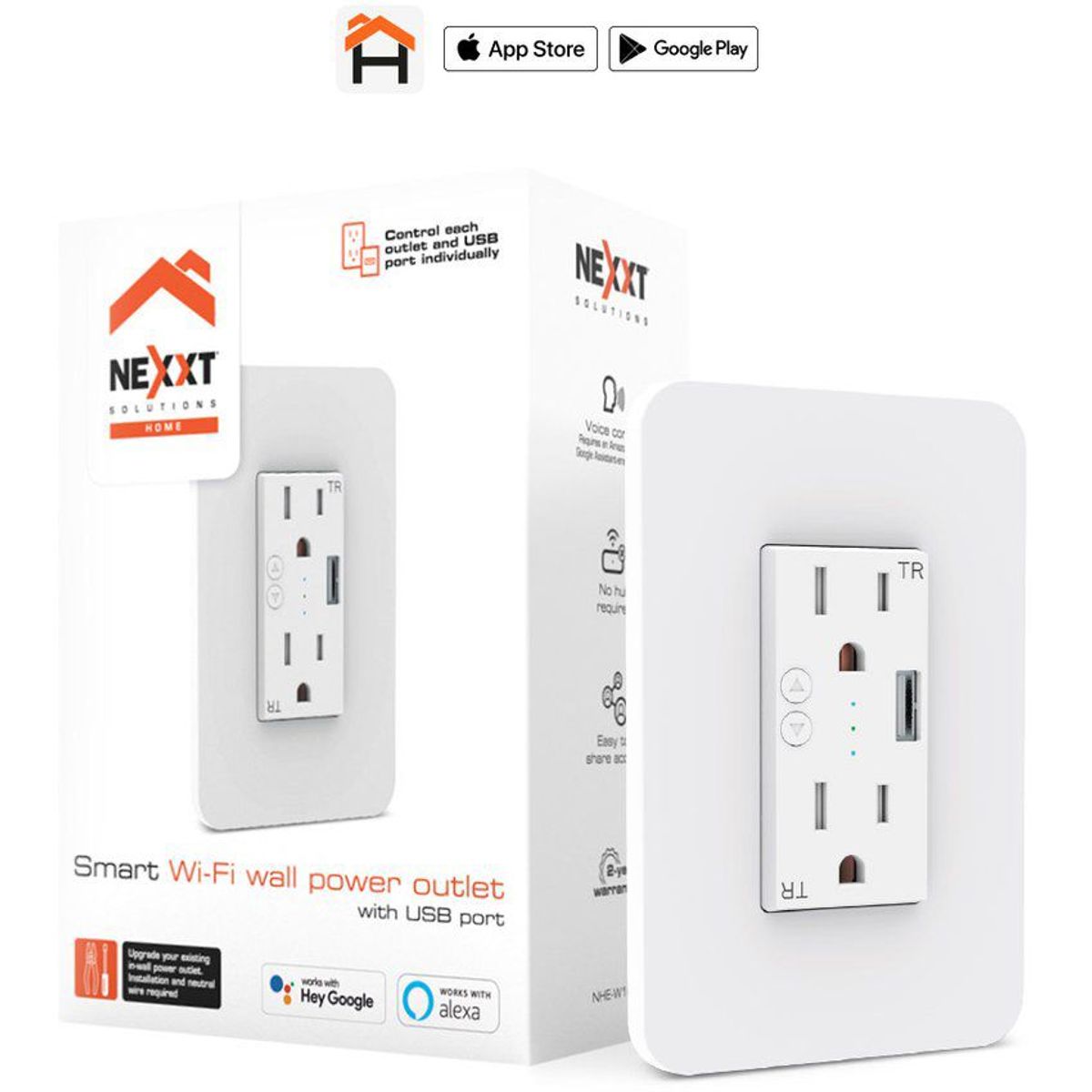 NEXXT SOLUTIONS - Tomacorriente de pared inteligente con puerto usb y wi-fi nhe-w100