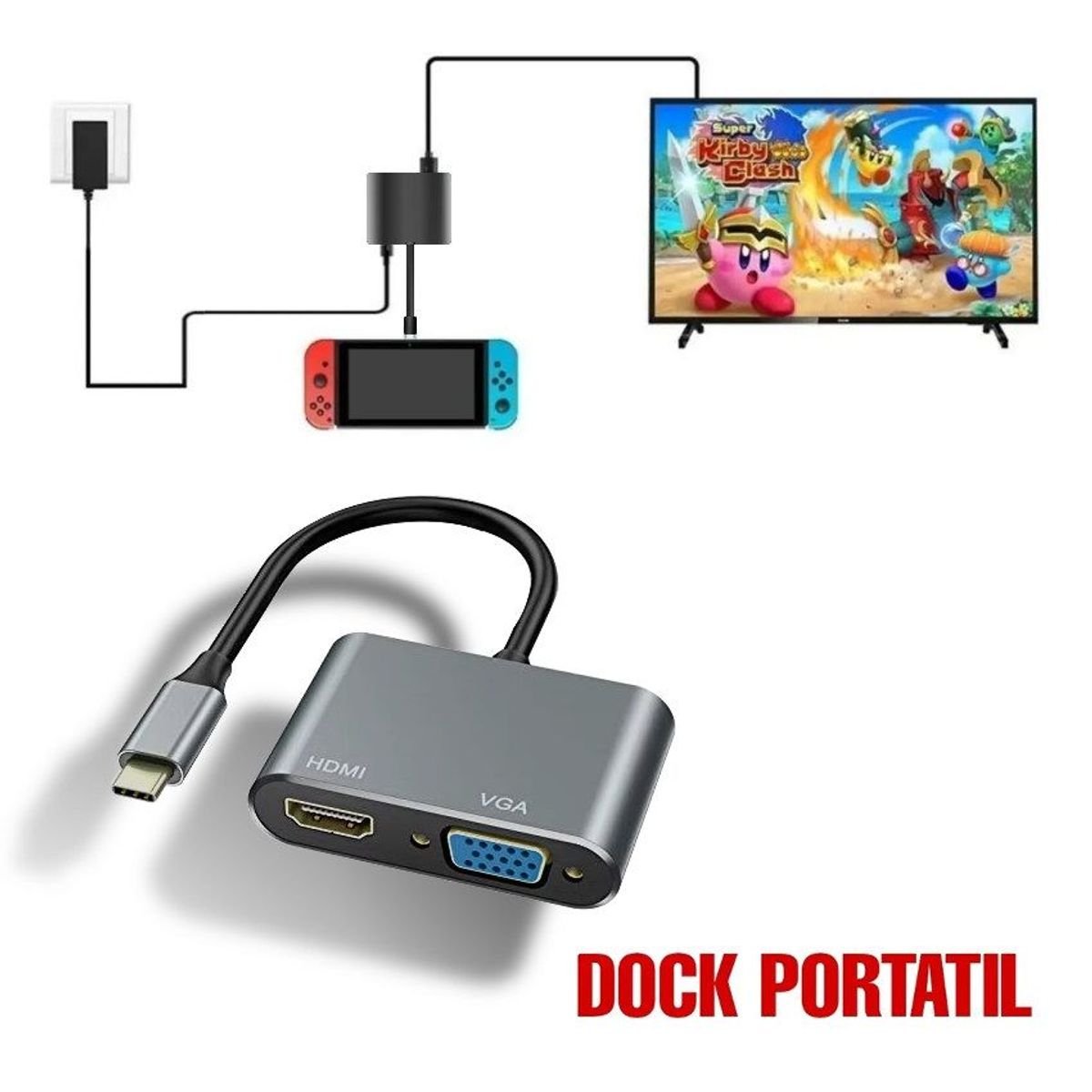 GENERICO - Dock Nintendo Switch Docking Station Adaptador Hdmi Vga Tv +Usb 3.0.