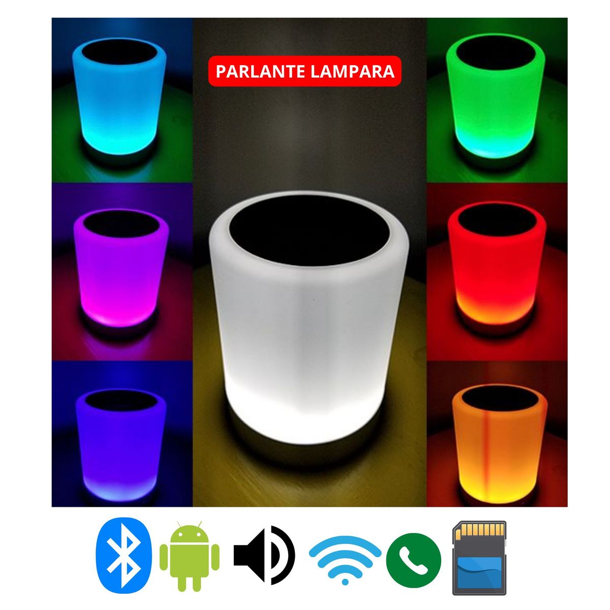 GENERAC - Lampara Parlante bluetooth touchRGB y luz blanca